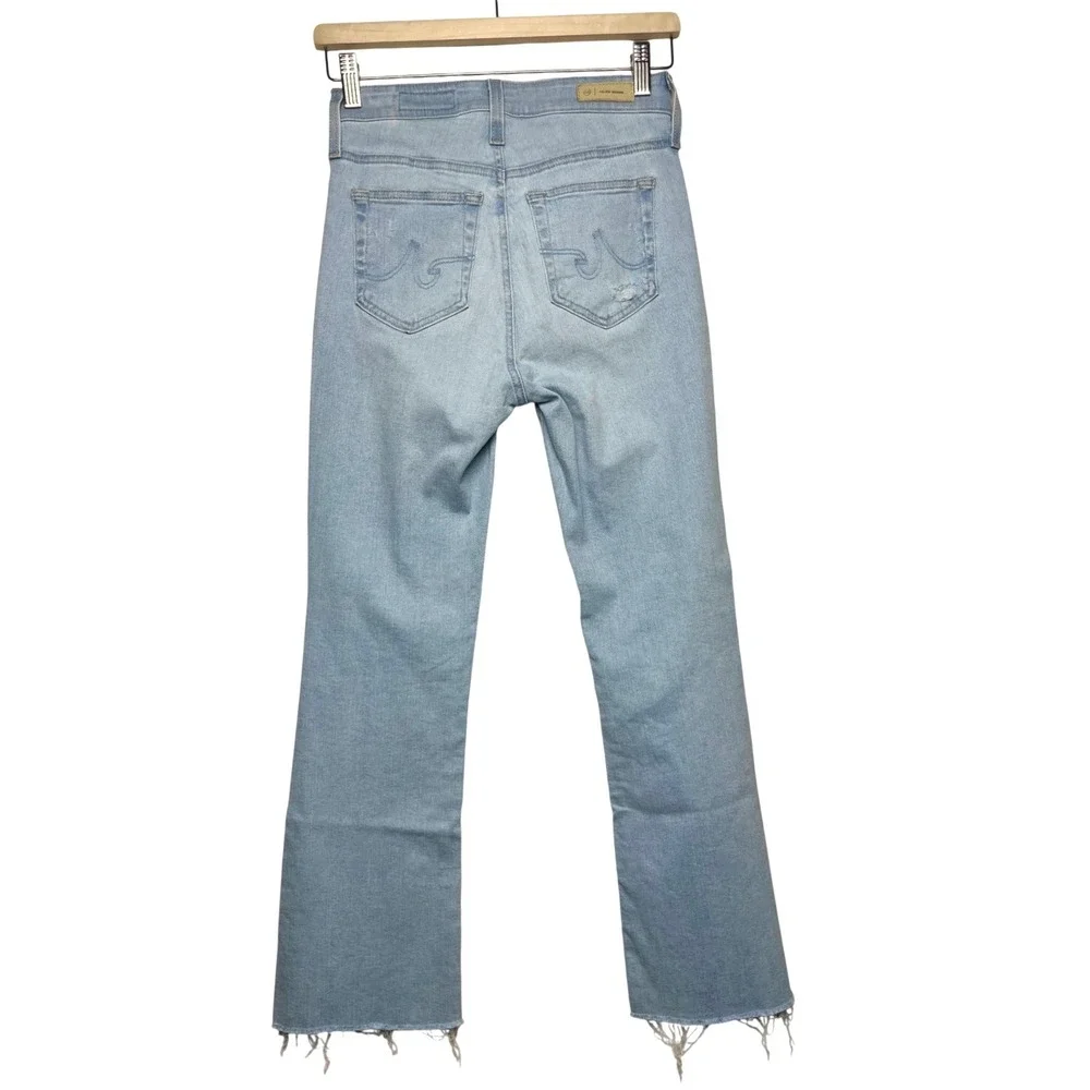 AG Adriano Goldschmied Farrah Boot Crop High Rise Distressed Jeans Light Wash 25